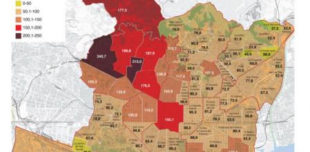 Mapa de los niveles de renta en 2012 en los barrios de Barcelona