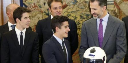 El rey Felipe, que recibió en el Palacio de la Zarzuela a los campeones mundiales de motociclismo Marc y Álex Márquez, Esteve