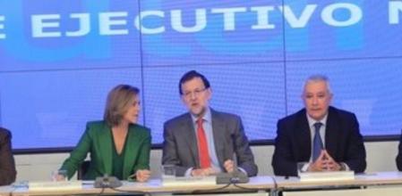 Mariano Rajoy en el comité ejecutivo nacional del PP junto a Arenas y Cospedal