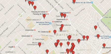 Mapa de la ruta virtual por los establecimientos emblemáticos de Barcelona