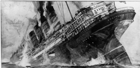 El trasatlántico británico 'Lusitania' es hundido por el submarino alemán U-20 frente a la costa meridional de Irlanda