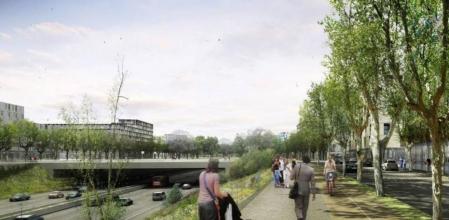 Imagen virtual del proyecto con el que se pretende integrar la autopista en el entorno urbano de Esplugues, Sant Just y Sant Joan Despí