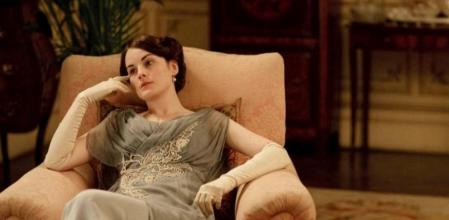 Michelle Dockery en el set de rodaje de Downton abbey.