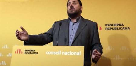 El presidente de ERC, Oriol Junqueras, durante su intervención en el Consell Nacional de su partido