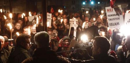 Manifestación de Pegida en Copenhague tras suspenderse la marcha en Dresde