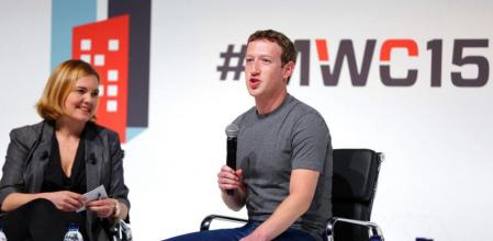 Marck Zuckerberg, durante su participación en la primera jornada del Mobile World Congress 2015 de Barcelona