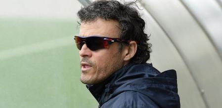 Luis Enrique en el último entrenamiento del Barça antes del clásico