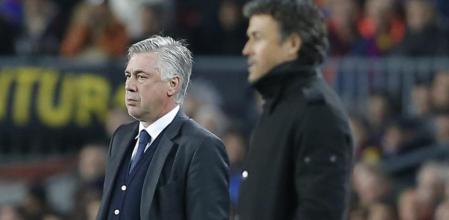 Ancelotti y Luis Enrique durante el clásico en el Camp Nou