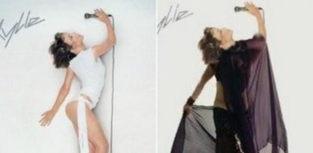 Portada del disco 'Fever' de Kylie Minogue antes y después del retoque que ha aplicado Arabia Saudí
