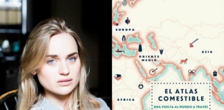 La escritora Mina Holland y la portada de su primer libro 'El Atlas comestible'