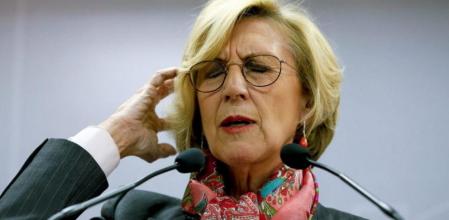 La líder de UPyD, Rosa Díez, durante una rueda de prensa en la sede del partido en Madrid