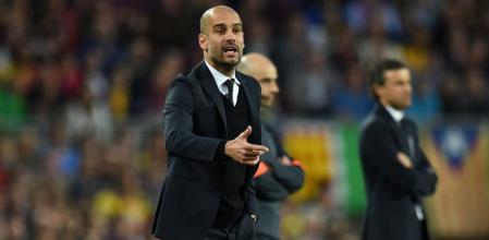 Guardiola se desgañita en la banda del Camp Nou durante las semifinales de la Champions que enfrentan a Barça y Bayern