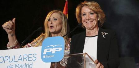 Las candidatas del PP a la Comunidad y el Ayuntamiento de Madrid, Cristina Cifuentes y Esperanza Aguirre, abren la campaña electoral en un acto en los Jardines de Cecilio Rodríguez (Retiro)