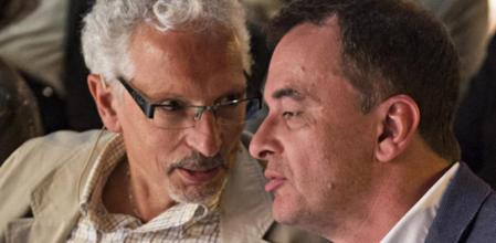 Alfred Bosch, alcaldable de Barcelona (der.), y el juez Santiago Vidal, en el arranque de la campaña del 24-M