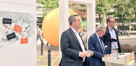 Acto de campaña de Xavier Trias en la Diagonal, avenida que propone dotar de autobuses eléctricos