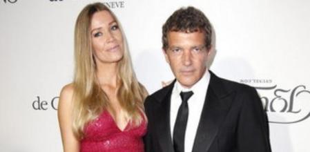 El actor español Antonio Banderas y su novia, Nicole Kimpel llegan a la fiesta de la compañía de joyas suiza De Grisogono en un hotel de Cap d'Antibes durante la edición 68 del Festival de Cine de Cannes
