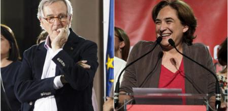 Xavier Trias y Ada Colau, durante la noche electoral del 24M