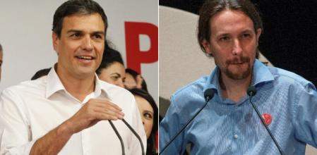 Pedro Sánchez, secretario general del PSOE, y Pablo Iglesias, secretario general del Podemos