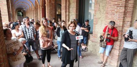 Rueda de prensa de Ada Colau en la sede del distrito de Nou Barris, donde ha empezado el mandato asistiendo a un desahucio paralizado