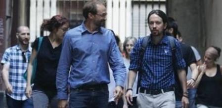 Joan Herrera y Pablo Iglesias en Barcelona.