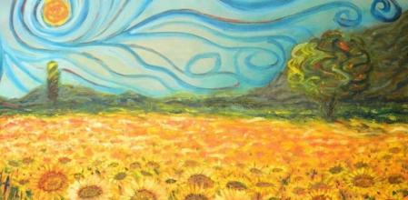 serie de cuadros al óleo realizados por el pintor holandés Vincent van Gogh. De la serie hay tres cuadros similares con catorce girasoles en un jarrón, dos con doce girasoles, uno con tres y otro con cinco. Van Gogh pintó los primeros cuatro cuadros en agosto de 1888, cuando vivía en Arlés, en el sur de Francia, y otros tres similares en enero del año siguiente. Las pinturas están todas ejecutadas en lienzos de cerca de 90 x 70 cm. Usó un pigmento en sus girasoles, el amarillo de cromo o cromato de plomo, al cual deben su misterioso y enigmático color. La descomposición del cromato de plomo por efecto de la exposición a la luz convirtió el amarillo brillante original en un tono pardo verdoso.