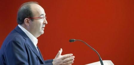 Miquel Iceta, en rueda de prensa en la sede del PSC
