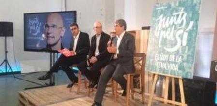 Imagen de la presentación del cartel de campàña y el lema de Junts pel Sí.