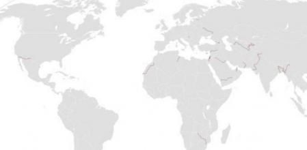 Mapa del mundo con los muros construidos en las fronteras para separar países y evitar los flujos migratorios