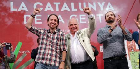 Acto de la campaña electoral del 27S de 'Catalunya si que es pot' en Cornellà con Pablo Iglesias, Joan Herrera y Lluis Rabell