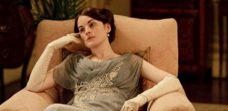 Michelle Dockery en el set de rodaje de Downton abbey.