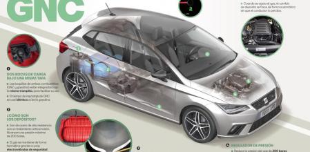 Infografía de Seat que indica la composición de un vehículo de Gas Natural Comprimido