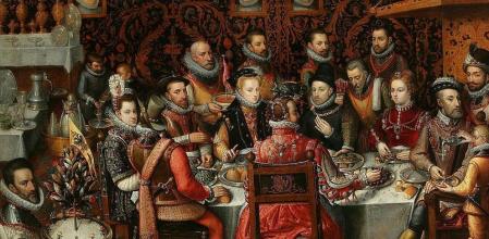El banquete de los monarcas, en que aparecen varios reyes del siglo XVI entre ellos Carlos I y Felipe II