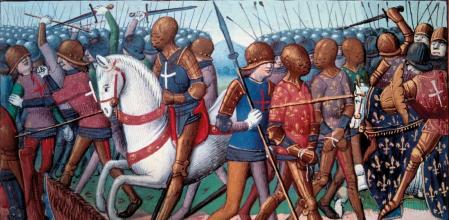 Batalla de Agincourt en una miniatura de 1484.