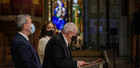 Colau, Collboni y Maragall presentan el acuerdo de presupuestos 2021