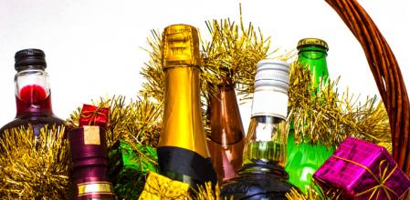 chrismas basket on white background