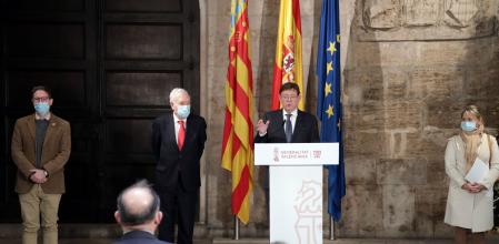 Ximo Puig junto a los eurodiputados valencianos Inmaculada Rodriguez Pilero y José Manuel García Margallo
