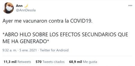 Una joven ha querido compartir su experiencia con la vacuna.