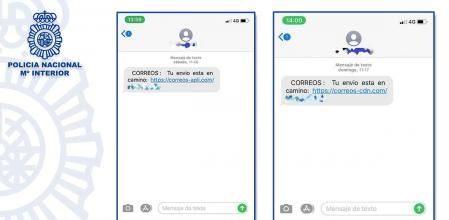 Muestra fotográfica de los sms maliciosos que están llegando, facilitada por la policía