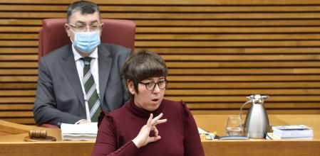 La coordinadora general de Podem, Pilar Lima, en las Cortes Valencianas.