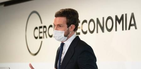 Pablo Casado durante su conferencia en el Cercle d'Economia
