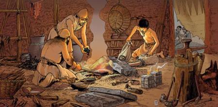 Representación de una herrería de la Edad de Bronce