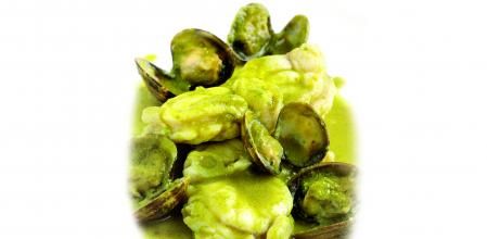 Rape y almejas con suquet de espárragos verdes