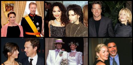 Parejas que se casaron el día de San Valentín: los grandes duques de Luxemburgo, Mayte García y Prince, Dennis Quaid y Meg Ryan,Sophie Hunter and Benedict Cumberbatch, Elton John y Renate Blauel y Sharon Stone y Phil Bronstein