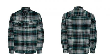 ONLY & SONS - Camisa de hombre slim de cuadros verde