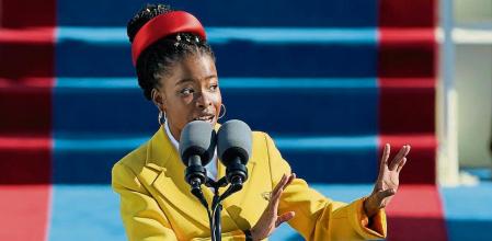American poet Amanda Gorman reads a poem during the 59th Presidential Inauguration at the U.S. Capitol in Washington, Wednesday, Jan. 20, 2021. (AP Photo/Patrick Semansky, Pool)