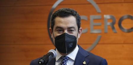 El presidente de la Junta de Andalucía, Juanma Moreno Bonilla, este viernes en el Cercle d'Economia