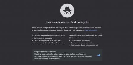 Esta es la pantalla de información de Chrome cuando se activa el modo Incógnito