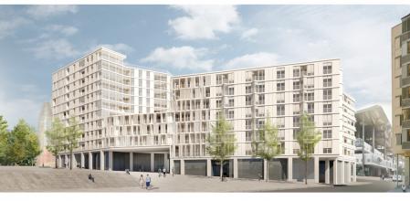 Recreación virtual de los bloques de viviendas públicas en Glòries