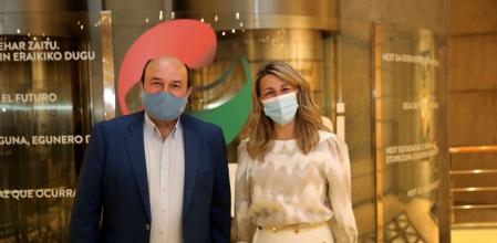 Andoni Ortuzar y Yolanda Díaz, este miércoles en Bilbao