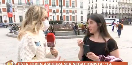 Una reportera de Telemadrid rebate a una negacionista: “Yo estuve tres días en el hospital”